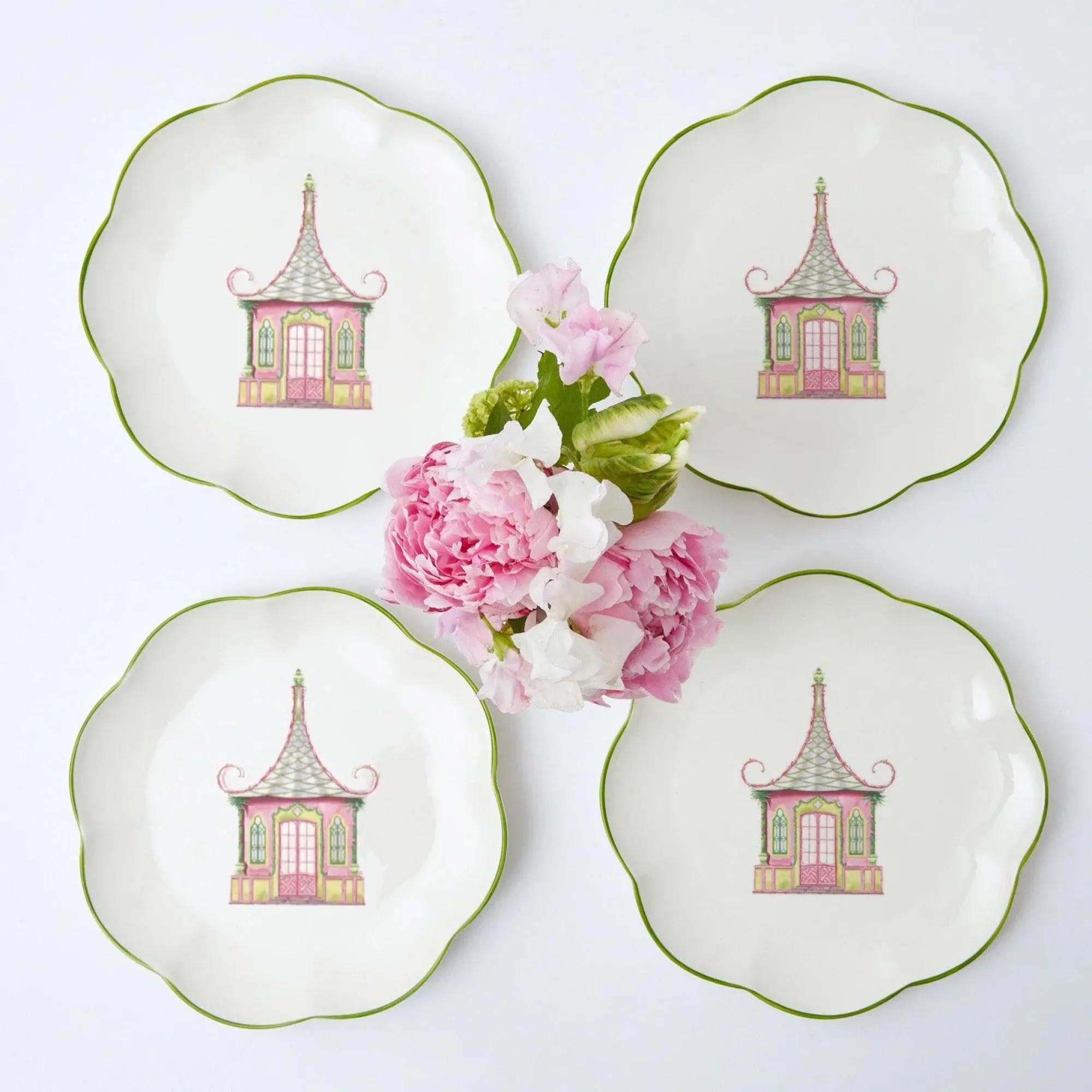 Pink & Green Pagoda Starter Plate (Set Of 4)|Mrs. Alice Outlet