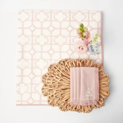 Pink Bamboo, Water Hyacinth & Pink Fringe Linen Set|Mrs. Alice