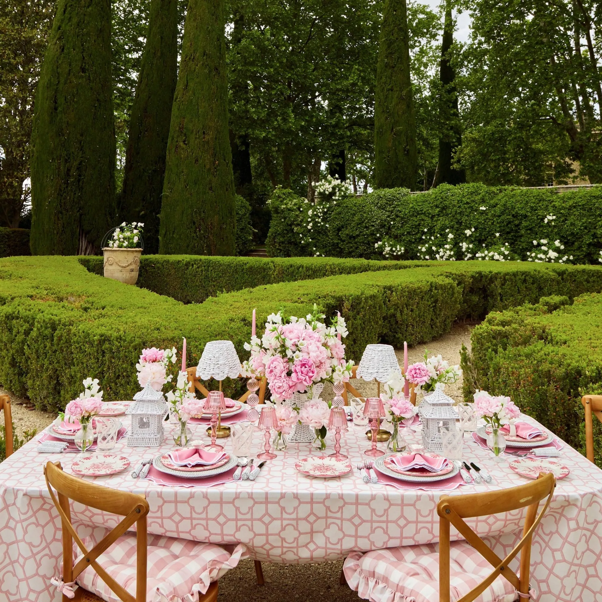 Pink Gingham Ruffle Seat Pad Cushion (Set Of 4)|Mrs. Alice Sale