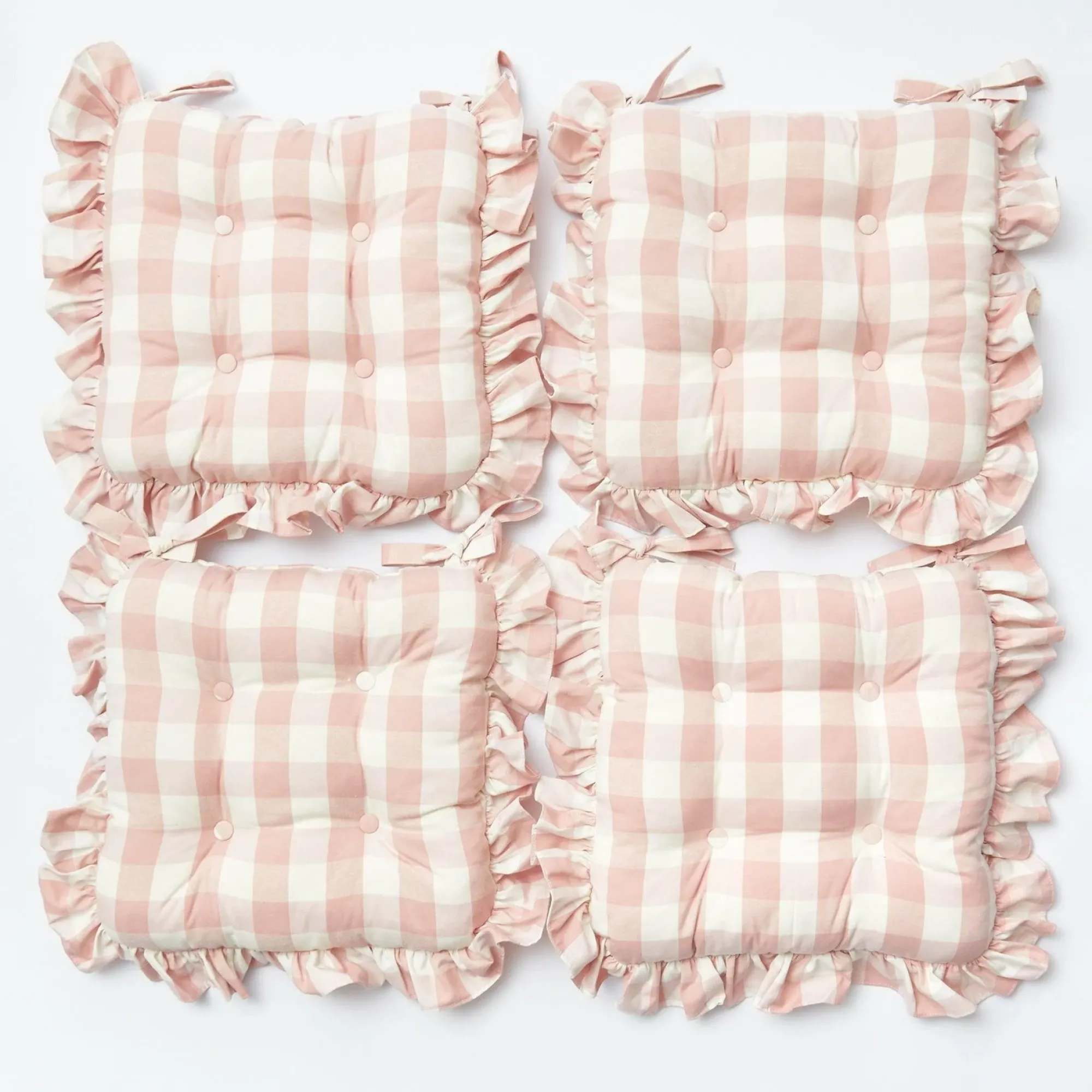 Pink Gingham Ruffle Seat Pad Cushion (Set Of 4)|Mrs. Alice Sale