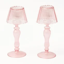 Pink Glass Lantern Tea Light Holder (Pair) - 24Cm|Mrs. Alice Best