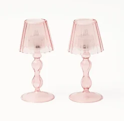 Pink Glass Lantern Tea Light Holder Set|Mrs. Alice Outlet