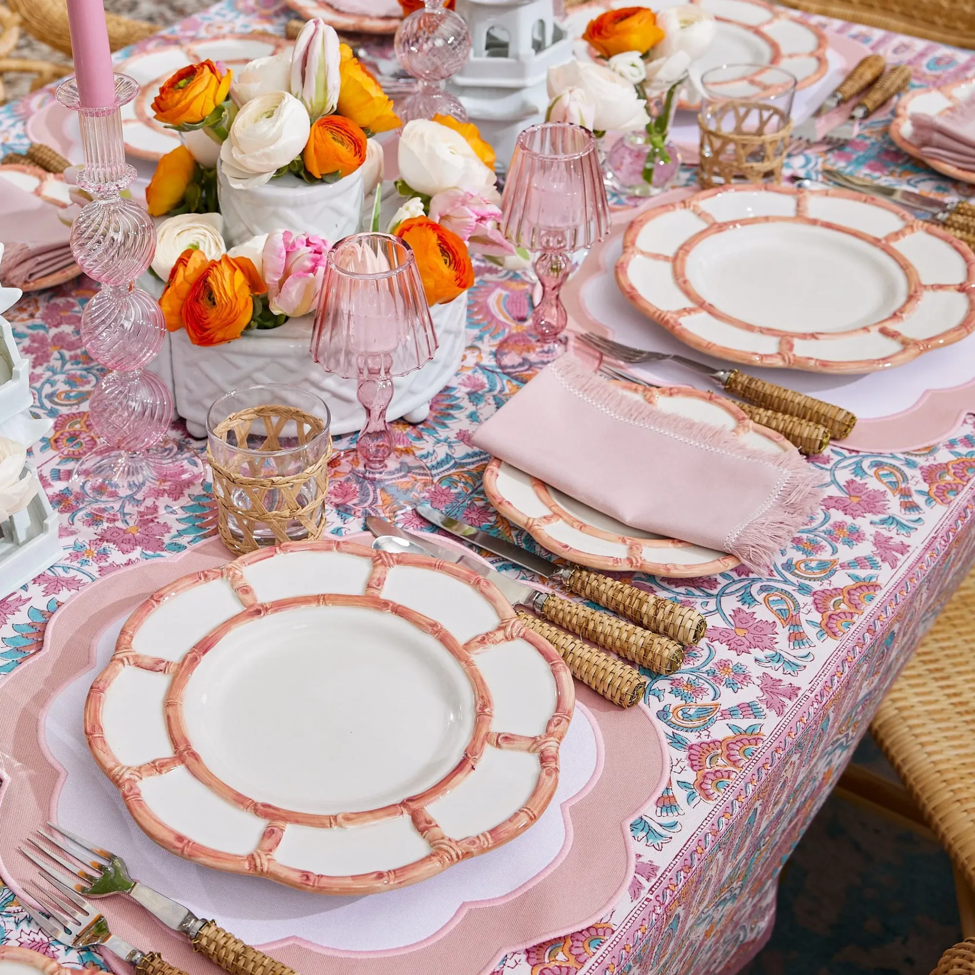 Pink Petal Bamboo Dinner & Starter Plates (Set Of 8)|Mrs. Alice