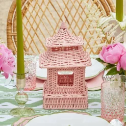 Pink Rattan Pagoda Lantern Set|Mrs. Alice