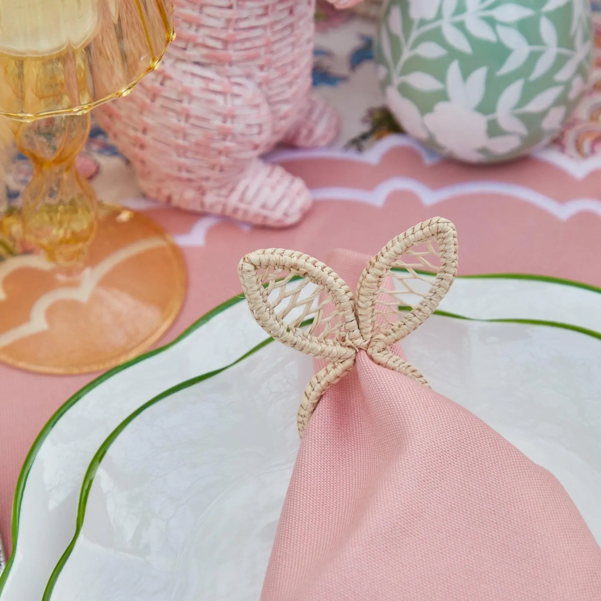 Rattan Bunny Napkin Rings (Set Of 4)|Mrs. Alice
