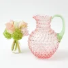 Rose Hobnail Jug With Emerald Handle & Glasses (Set Of 6)|Mrs. Alice Sale