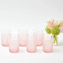 Rose Hobnail Jug With Emerald Handle & Glasses (Set Of 6)|Mrs. Alice