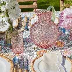 Rose Hobnail Jug With Emerald Handle & Glasses (Set Of 6)|Mrs. Alice Sale