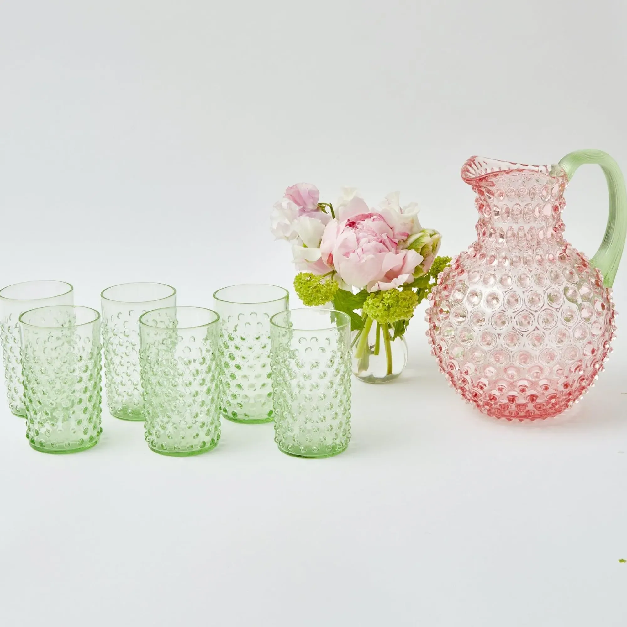 Rose Hobnail Jug With Emerald Handle|Mrs. Alice Outlet