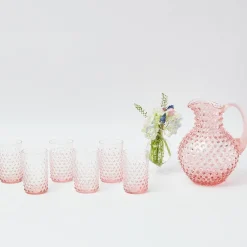 Rose Pink Hobnail Water Glasses & Jug Set|Mrs. Alice Sale