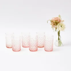 Rose Pink Hobnail Water Glasses & Jug Set|Mrs. Alice Sale