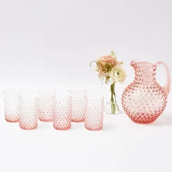 Rose Pink Hobnail Water Glasses & Jug Set|Mrs. Alice Clearance