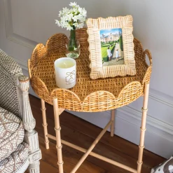 Round Scalloped Rattan Tray With Stand|Mrs. Alice Online