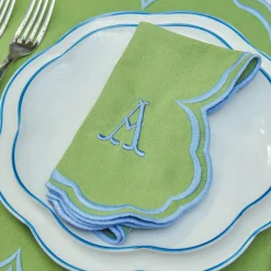 Serena Apple Green With Blue Napkins (Set Of 4)|Mrs. Alice