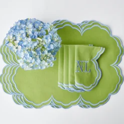 Serena Apple Green With Blue Napkins (Set Of 4)|Mrs. Alice