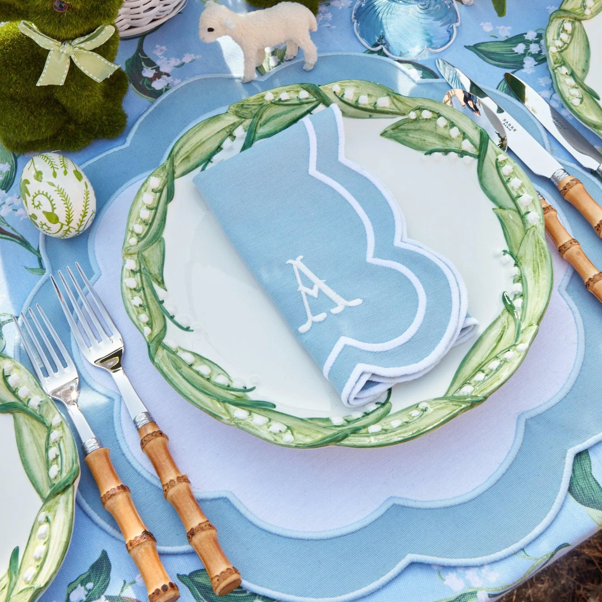 Serena Applique Blue Napkins (Set Of 4)|Mrs. Alice Discount