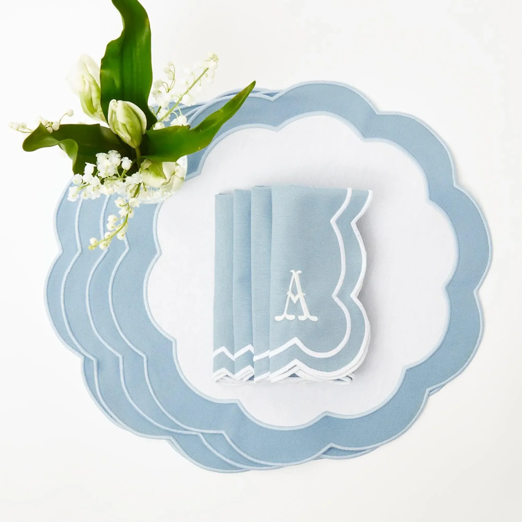 Serena Applique Blue Napkins (Set Of 4)|Mrs. Alice Discount