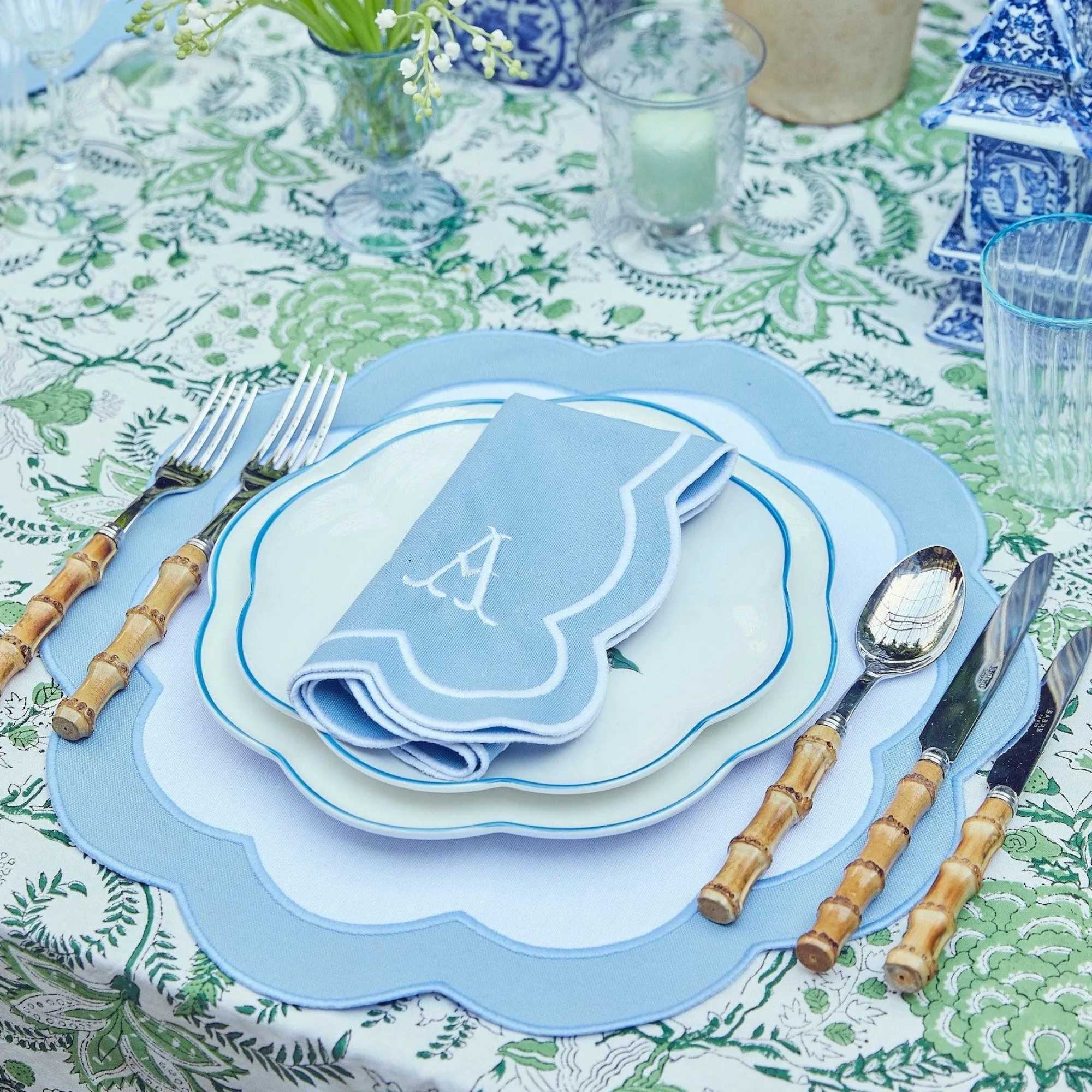 Serena Applique Blue Napkins (Set Of 4)|Mrs. Alice Discount