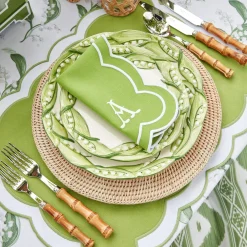 Serena Applique Green Placemats & Napkins (Set Of 4)|Mrs. Alice Best