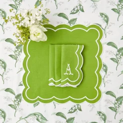 Serena Applique Green Placemats & Napkins (Set Of 4)|Mrs. Alice Best