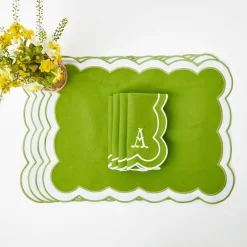 Serena Applique Green Placemats & Napkins (Set Of 4)|Mrs. Alice Best