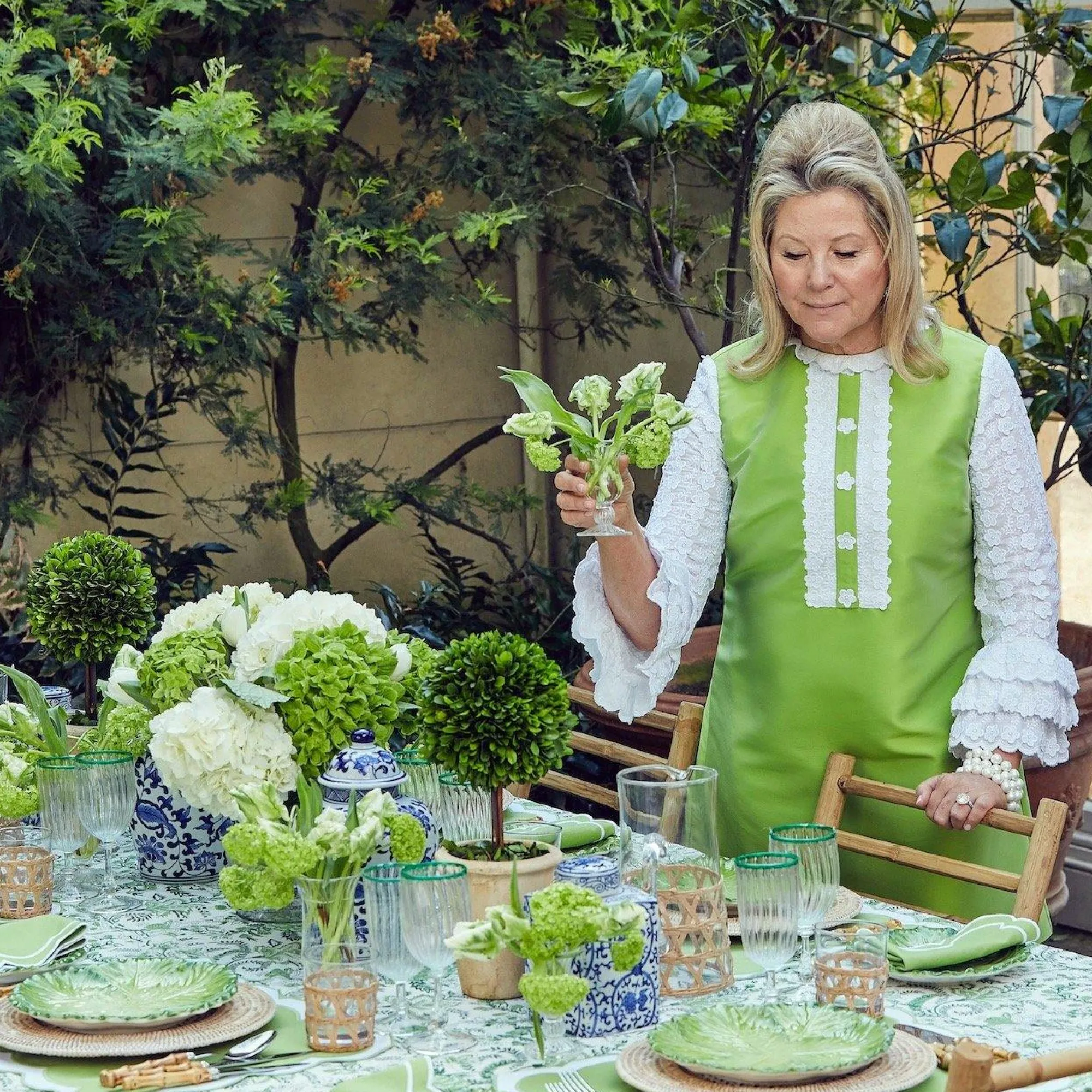 Serena Applique Green Placemats & Napkins (Set Of 4)|Mrs. Alice Best