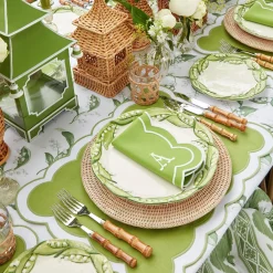 Serena Applique Green Placemats & Napkins (Set Of 4)|Mrs. Alice Best