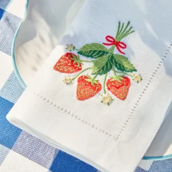 Strawberry White Linen Embroidered Napkins (Set Of 4)|Mrs. Alice New