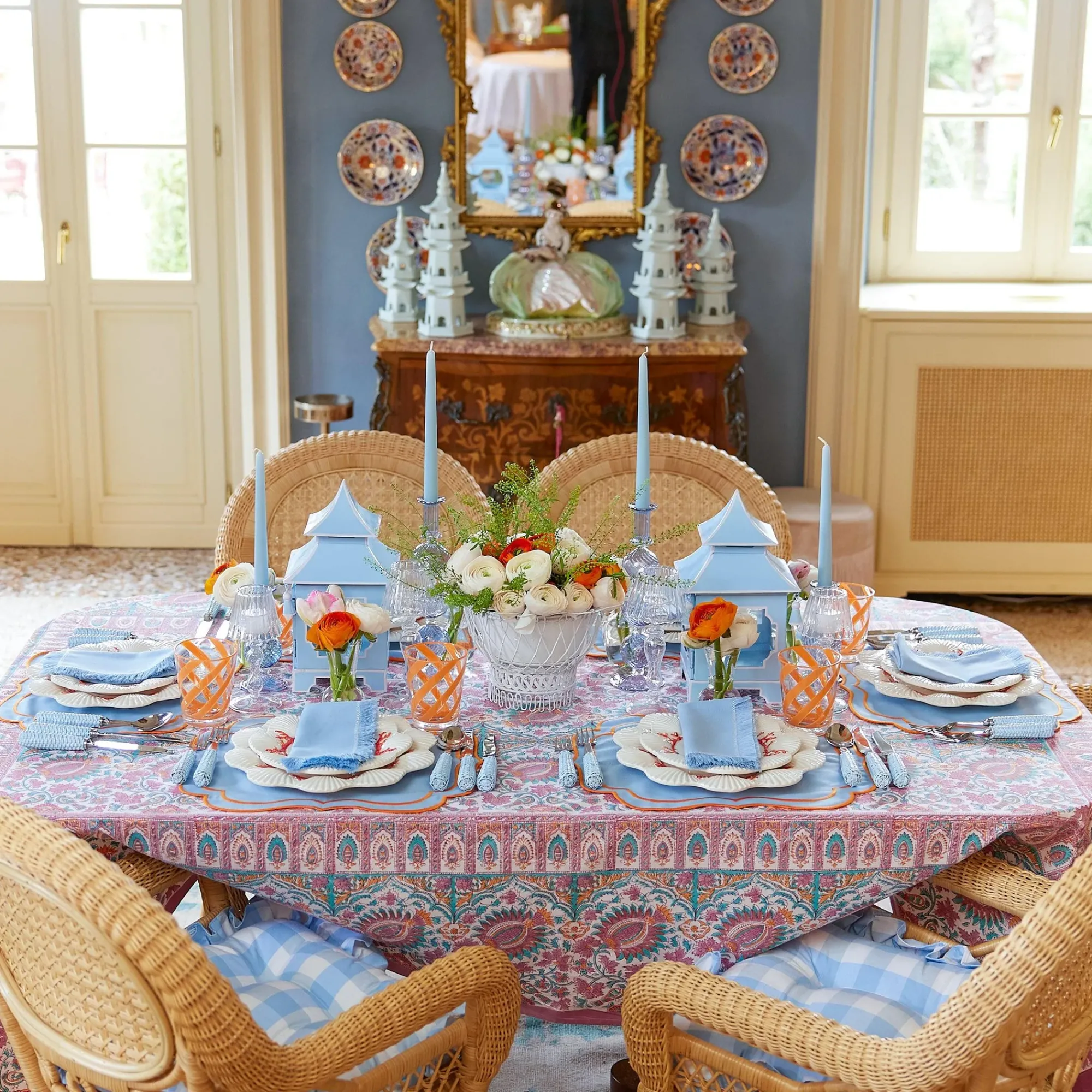 Sylvie Blue & Orange Placemats (Set Of 4)|Mrs. Alice