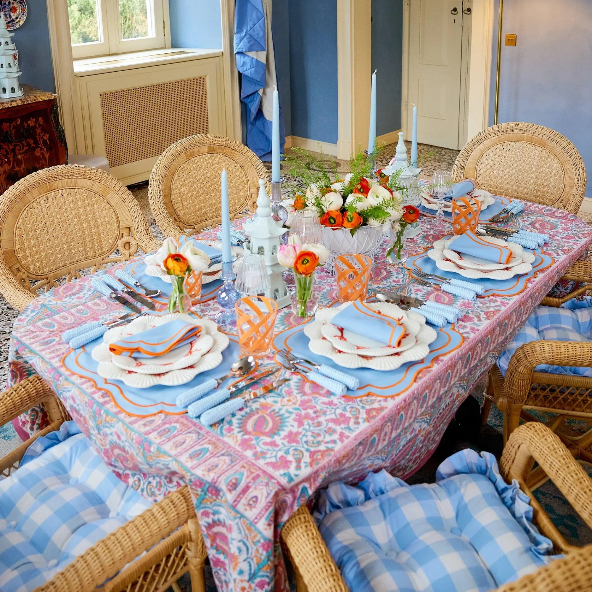 Sylvie Blue & Orange Placemats (Set Of 4)|Mrs. Alice