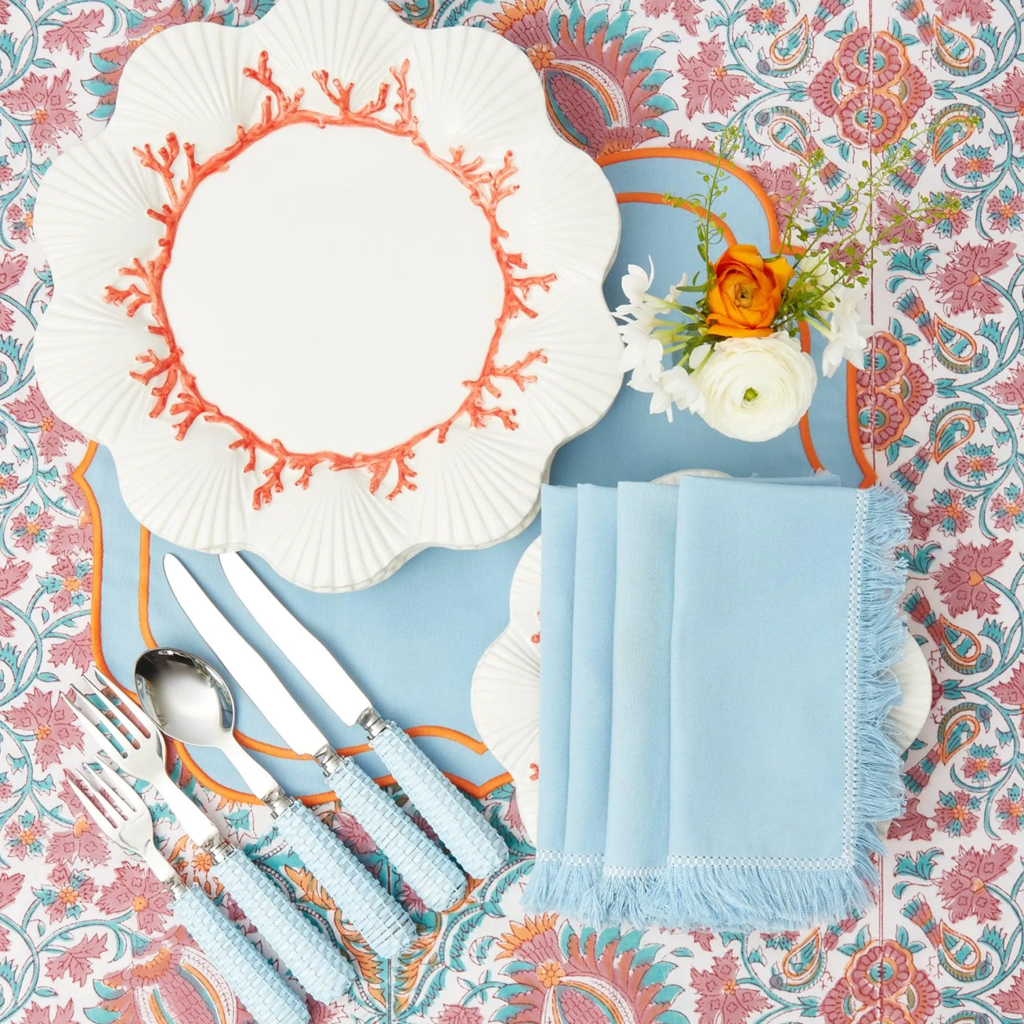 Sylvie Blue & Orange Placemats (Set Of 4)|Mrs. Alice