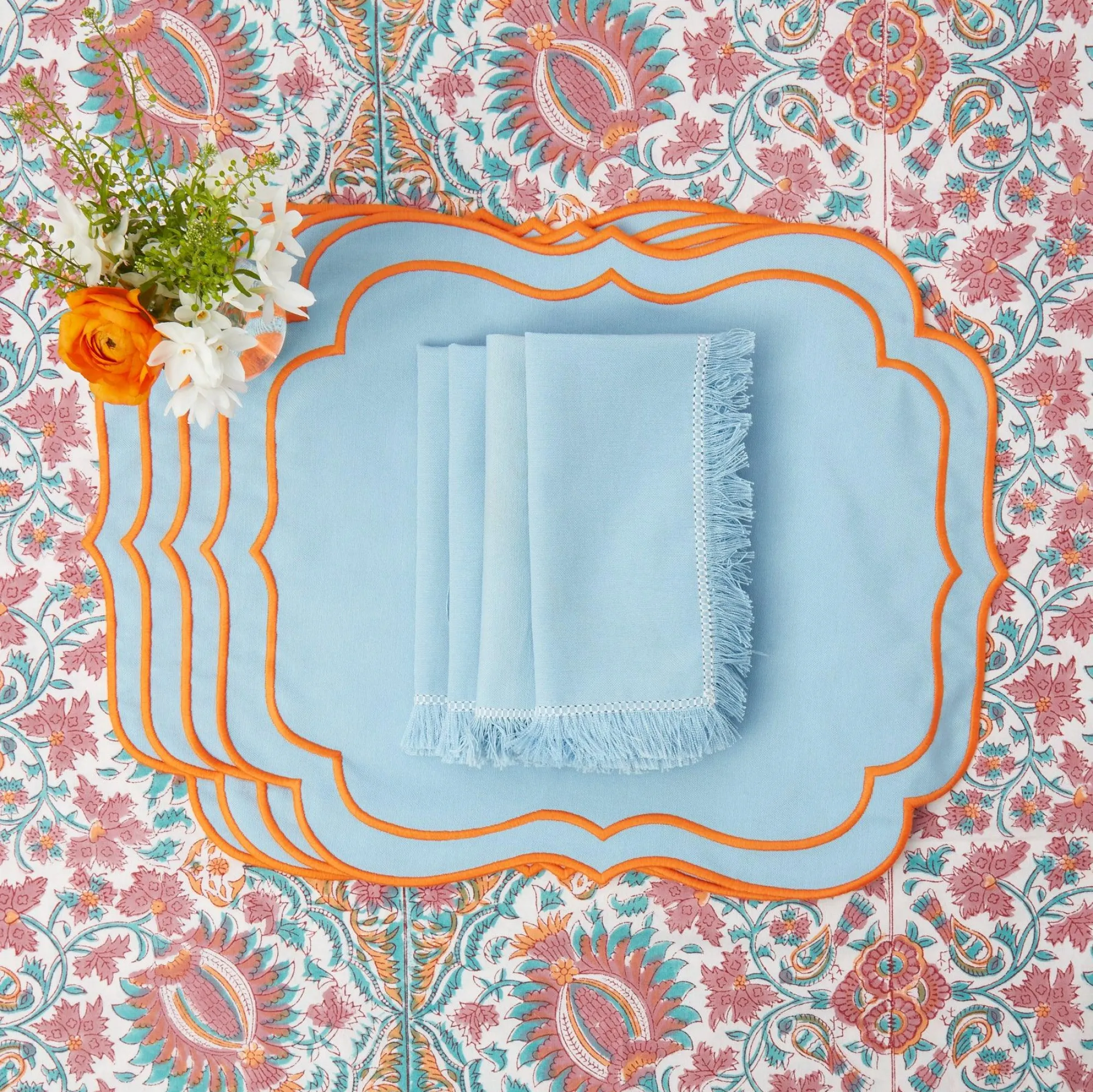 Sylvie Blue & Orange Placemats (Set Of 4)|Mrs. Alice
