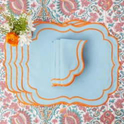 Sylvie Blue And Orange Placemats & Napkins (Set Of 4)|Mrs. Alice Sale