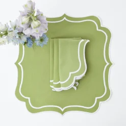 Sylvie Green Embroidered Placemats & Napkins (Set Of 4)|Mrs. Alice Discount