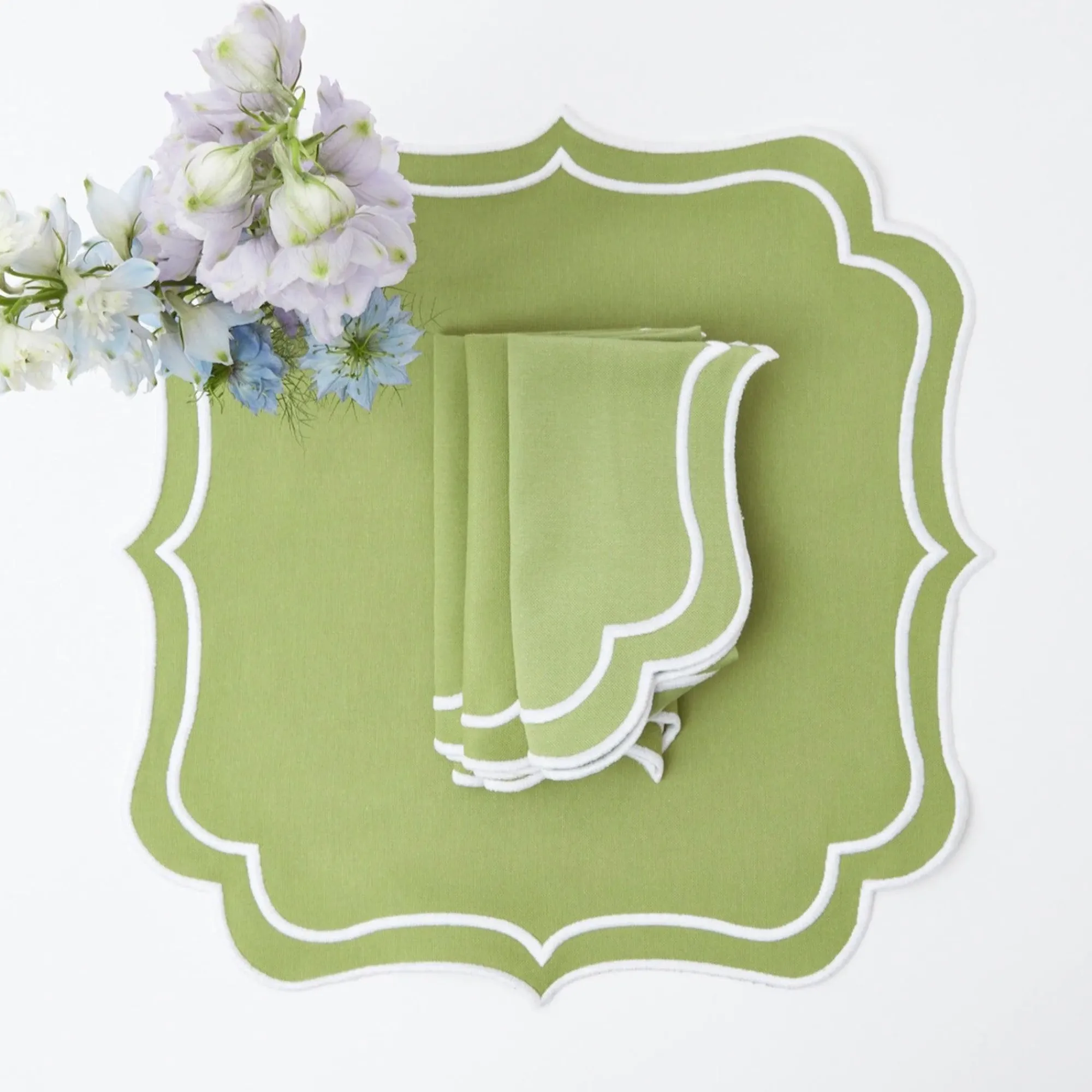 Sylvie Green Embroidered Placemats & Napkins (Set Of 4)|Mrs. Alice Discount