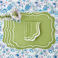 Sylvie Green Embroidered Placemats & Napkins (Set Of 4)|Mrs. Alice Discount