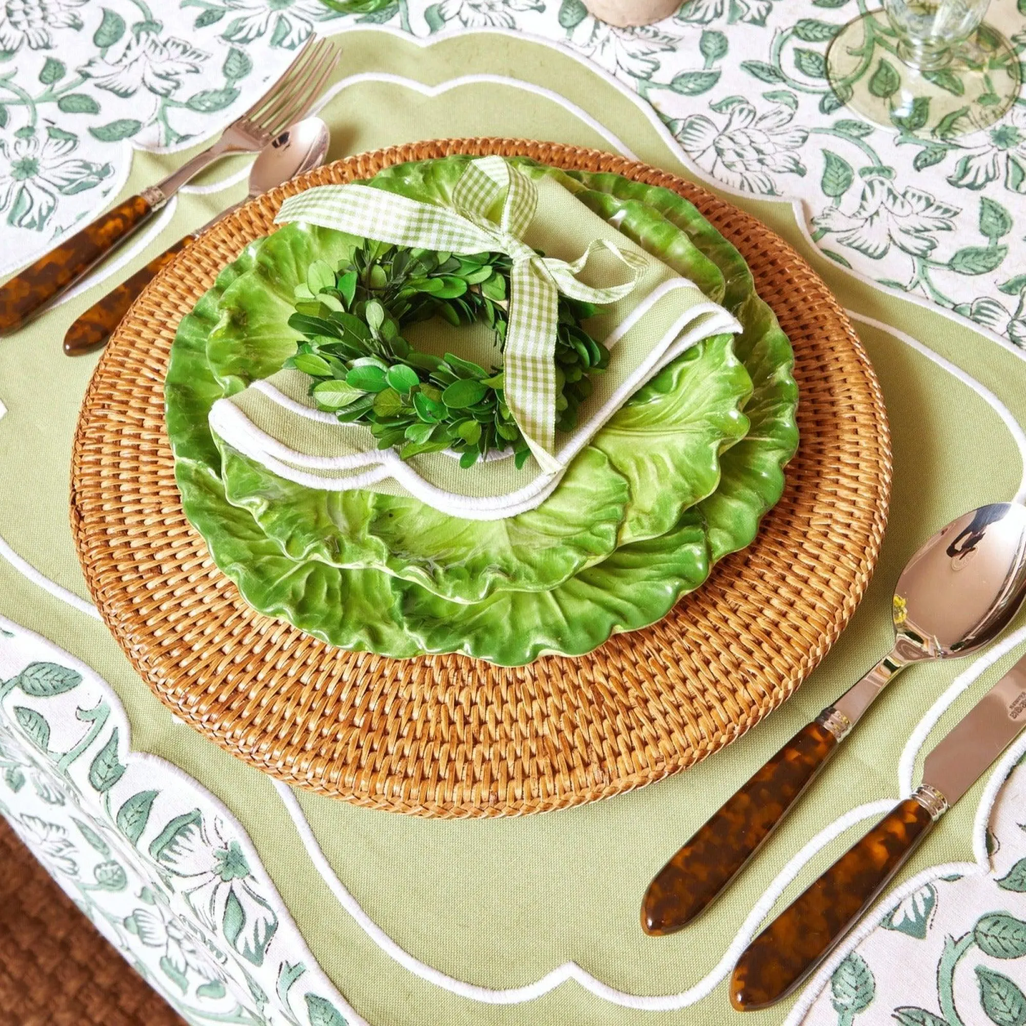 Sylvie Green Embroidered Placemats & Napkins (Set Of 4)|Mrs. Alice Discount