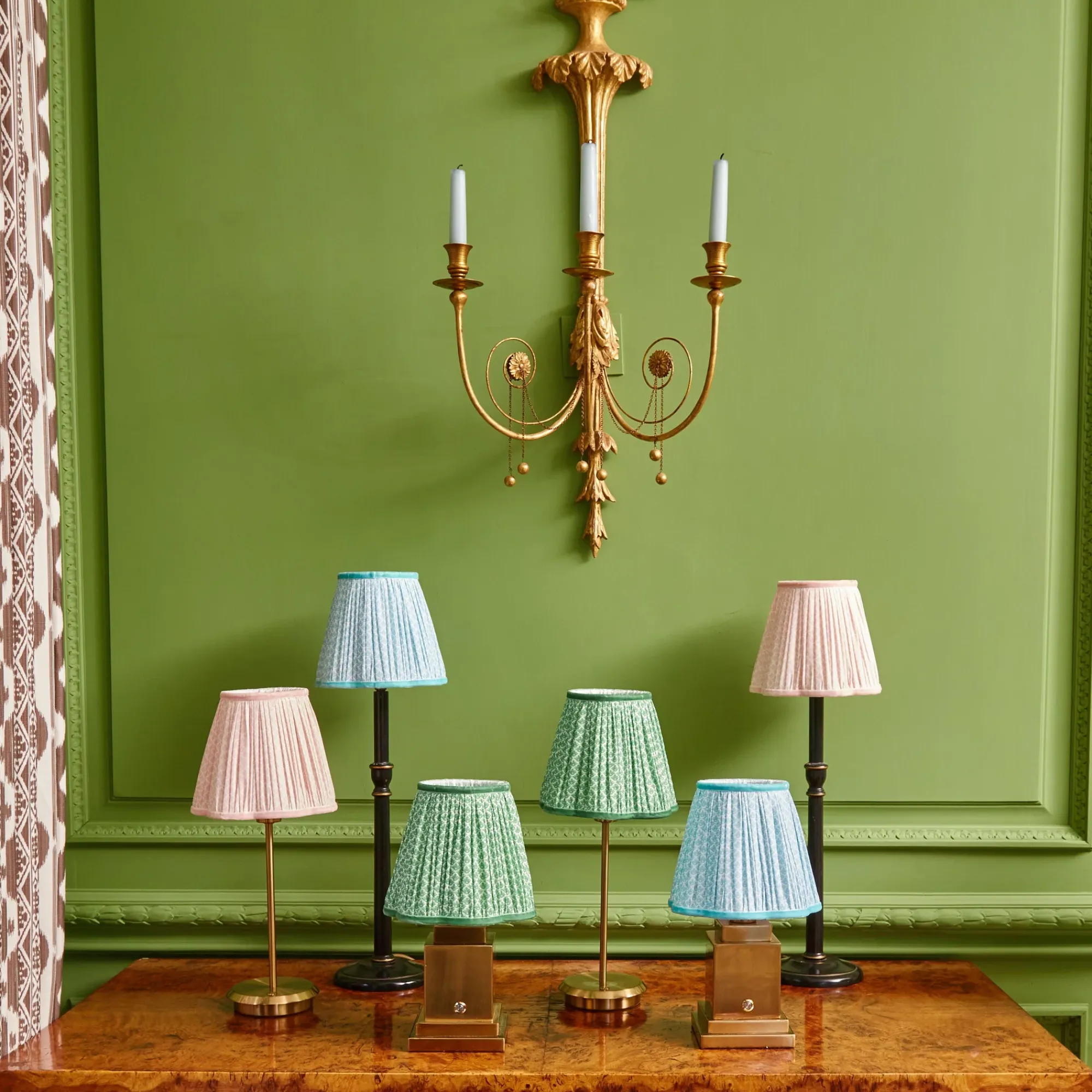 Tall Rechargeable Lamp With Green Lotus Lampshade|Mrs. Alice Outlet