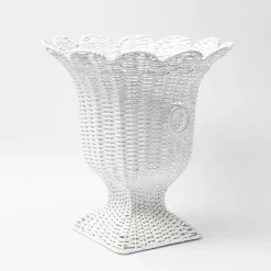 White Liliana Scalloped Rattan Urn|Mrs. Alice New