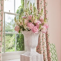 White Liliana Scalloped Rattan Pedestal And Urn|Mrs. Alice Online