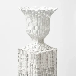 White Liliana Scalloped Rattan Pedestal And Urn|Mrs. Alice Online
