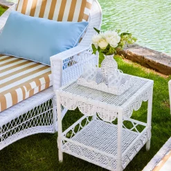 White Rattan Outdoor Side Table|Mrs. Alice Sale