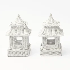 White Rattan Pagoda & Urn Vase Set|Mrs. Alice Sale