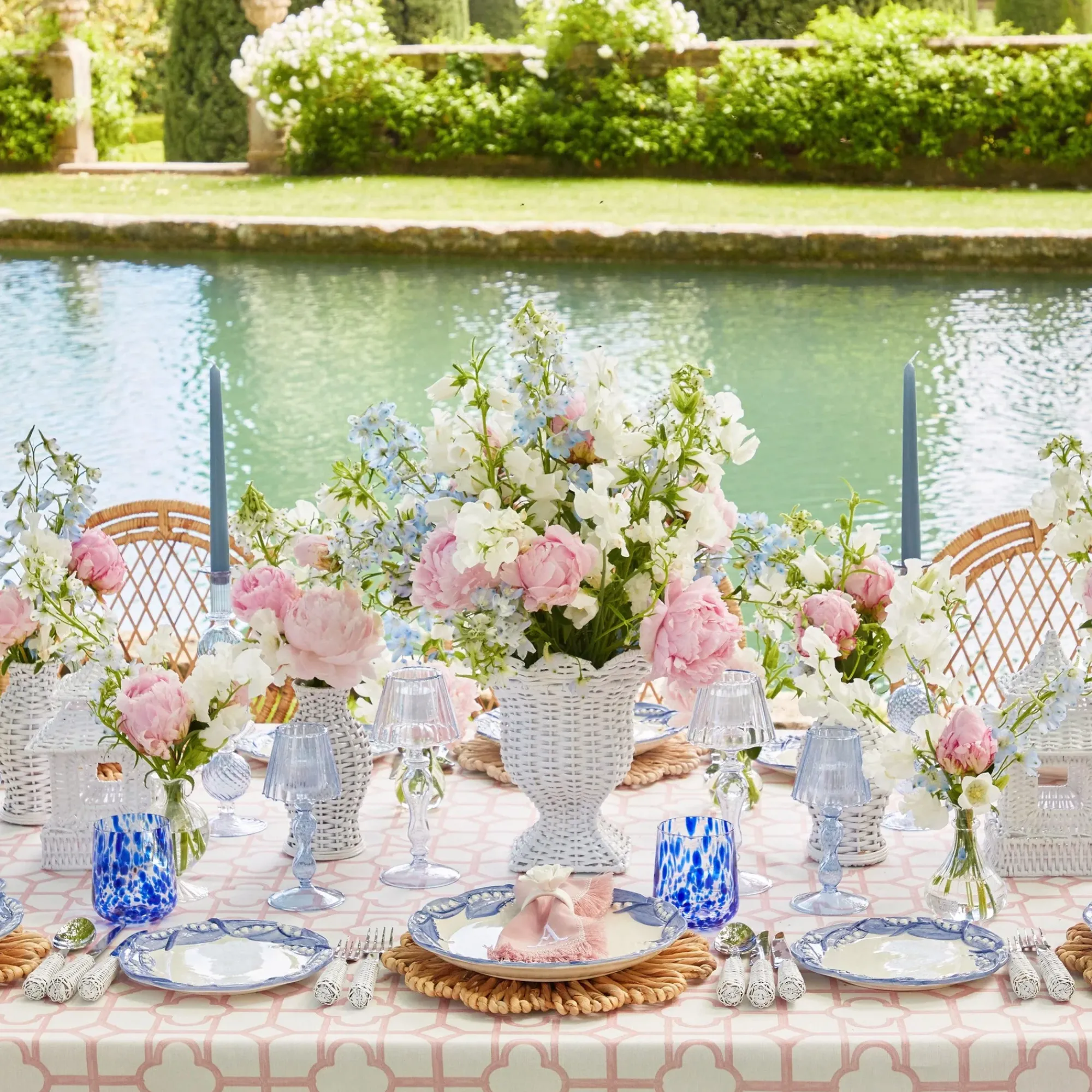 White Rattan Pagoda & Urn Vase Set|Mrs. Alice Sale