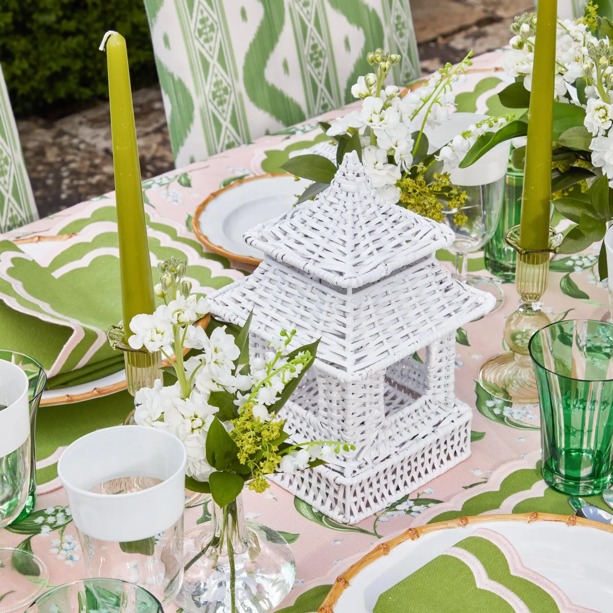 White Rattan Pagoda Lantern Set|Mrs. Alice Best