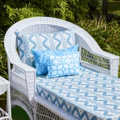 White Rattan Sun Lounger With Blue Ikat Cushion|Mrs. Alice Online