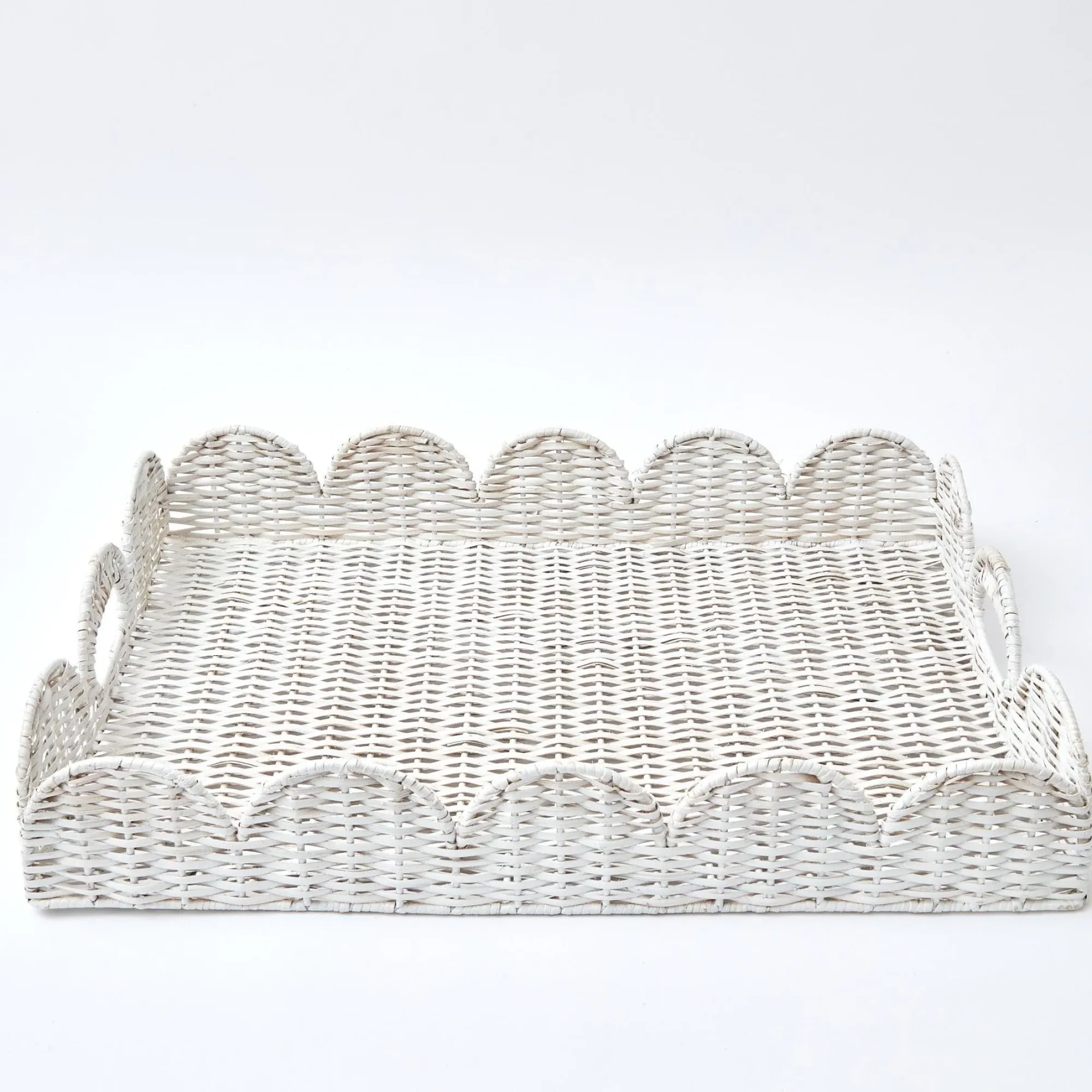 White Scalloped Rattan Tray|Mrs. Alice Hot