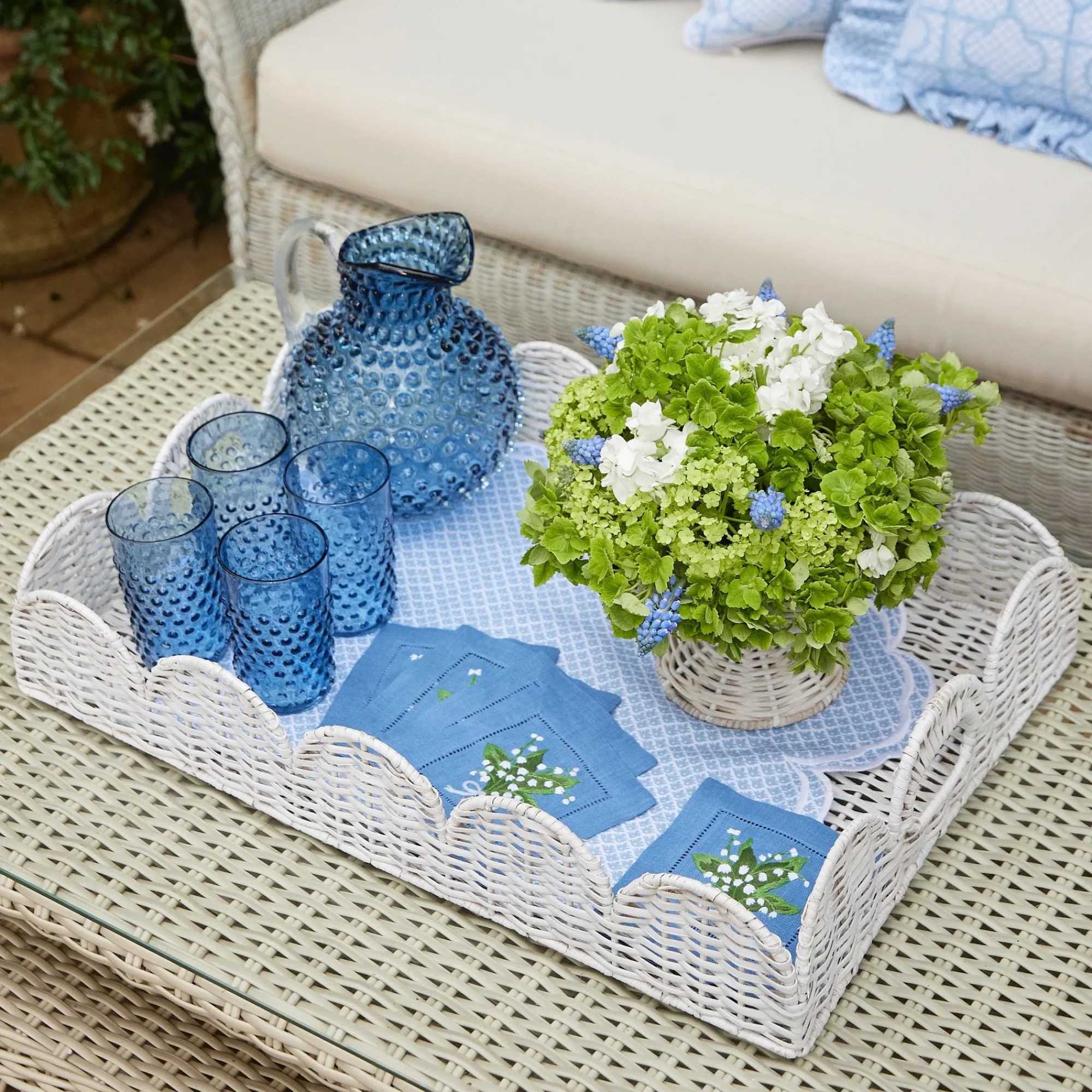 White Scalloped Rattan Tray|Mrs. Alice Hot