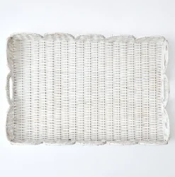 White Scalloped Rattan Tray|Mrs. Alice Hot