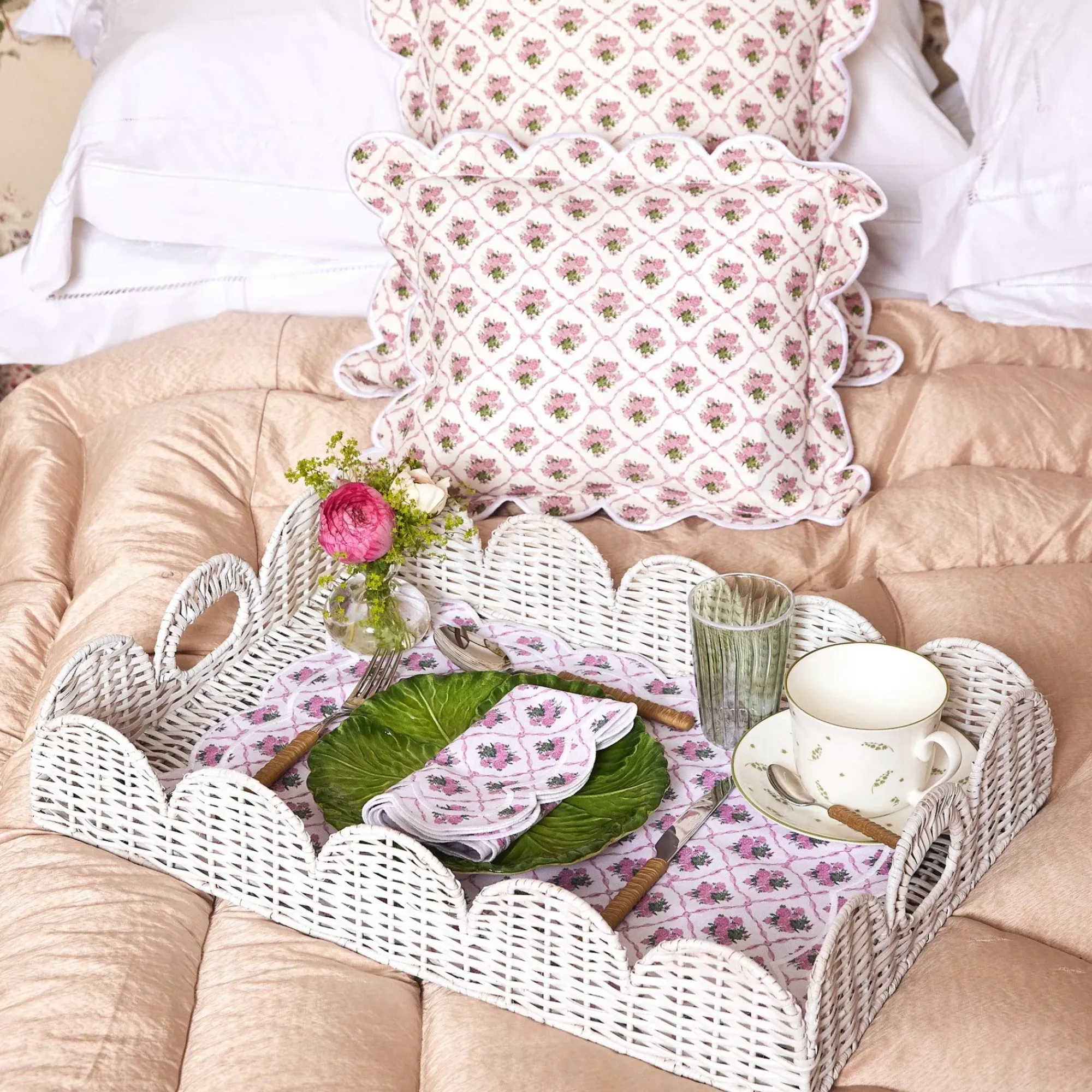 White Scalloped Rattan Tray|Mrs. Alice Hot